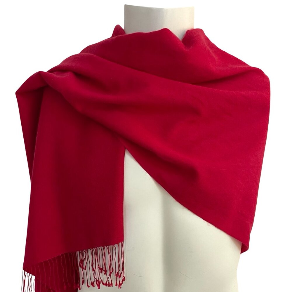 Cashmere Silk Pashmina Scarf Red Fringe Wrap 21" × 80" Made in Nepal